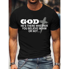 Men'S Plus Size Round Neck Tee Featuring a Slogan Print | Casual Knit Material | Moderate Stretch | Standard Fit | Year-Round Adult Tops with Letter Design