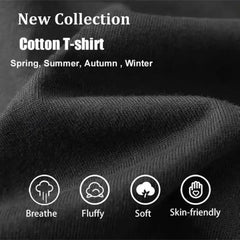 Casual Slim Fit Classic Black Short Sleeve T-Shirt - Men's Comfortable Cotton Crew Neck with Tag Label Graphic