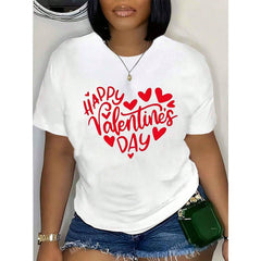 Women's T-Shirt Happy Valentine's Day Heart Print Graphic Tee Plus Size Casual Valentine's Day Outfit 220g
