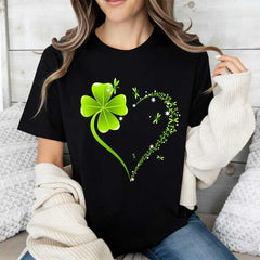 Crew Neck T Shirt Four Leaf Clover Heart Design St Patrick's Day Celebration