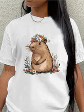 Polyester Short Sleeve T-Shirt with Adorable Floral Guinea Pig Design, Lightweight and Durable for Casual Wear at Home, Cafe, or Outdoor Settings, Comfortable Fit for Daily Use