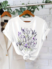 Women's Watercolor Lavender Floral Graphic T-Shirt Wildflower Print Short Sleeve Casual Tee
