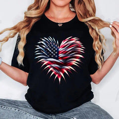Retro Fighter Jet Airplane American Flag Heart 4th Of July T-Shirt