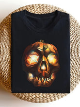 Adult Halloween T Shirt Art Painting Jack O' Lantern Skull Trick Treat PumpkinRetro Casual Crew Neck Printed T-Shirt
