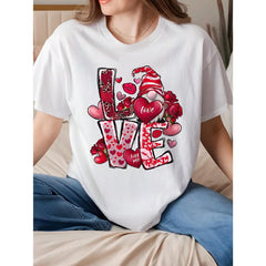 Summer Fashion Simple Valentine's Day Shirt Simple Letter Casual LOVE Short-Sleeved Top Home Wear Out Sports Leisure