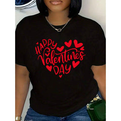 Women's T-Shirt Happy Valentine's Day Heart Print Graphic Tee Plus Size Casual Valentine's Day Outfit 220g