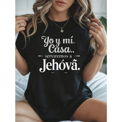 Women's 220g Heavy Pure Cotton Short-Sleeve Round Neck Tshirt - Religious Belief Letter Print, Casual Style, Valentine's Day Themed (1 PC), Shortsleeve
