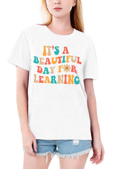 Summer Cotton Crew Neck Women Teacher Life Shirt Teacher Gift Short Sleeve Shirts It s a Beautiful Day for Learning T-Shirt Teacher T shirt