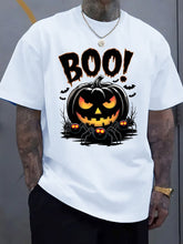 Men'S Halloween T-Shirt - Ghost BOO! Pumpkin Lantern And Bat Pattern Print