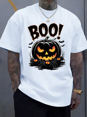 Men'S Halloween T-Shirt - Ghost BOO! Pumpkin Lantern And Bat Pattern Print