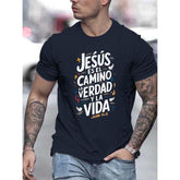 Men's "Jesús es el Camino y la Vida" Spanish Quote T-Shirt | Inspirational Christian Graphic Tee, White Summer Casual Top