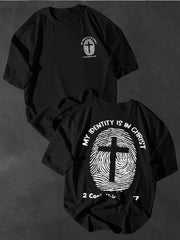 Minimalist Trendy Men's Christian Identity Fingerprint Cross Print Short-Sleeve T-Shirt for Daily Casual Commuting