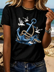 Nautical Anchor T-Shirt Seagulls Ocean Lover Coastal Beach Tee