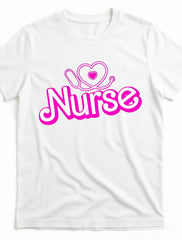 Adorable Nurse Theme Print Short Sleeve Tee Unisex Pure Cotton Summer Top