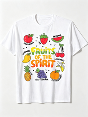 Fruits Of The Spirit Colorful Fruit Graphic T‑Shirt, Inspirational Christian Casual Short Sleeve Tee