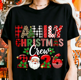 Women's Family Christmas Crew 2026 Graphic Crew Neck T‑Shirt, Festive Santa Claus Mixed Plaid Leopard Polka‑Dot Letter Print, Holiday Casual Short‑Sleeve Tee for Xmas Family Party Gathering S‑5XL