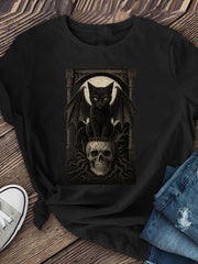 Black Cat Pattern Women's Short-sleeved Shirt with Wings