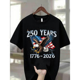 Men's 100% Cotton Shortsleeve Round Neck Tshirt - Ultra Soft Casual Streetwear Clothes, Eagle Graphic & 1776-2026 250-Year American Flag Design, Ideal for Everyday & Holiday Wear