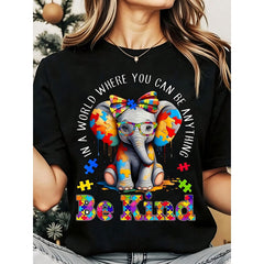 Elephant Autism Awareness Puzzle Pieces Be Kind In A World Where You Can Be Anything Women's T-Shirt,Perfect For Daily Wear, Outdoor Activities, Travel And Casual Style