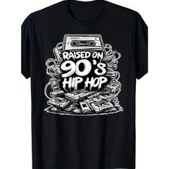 Men'S Vintage 90s Hip-Hop TShirt Retro Cassette Tape Graffiti TShirt Crew Neck Casual for Concerts Everyday