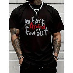 Men's Casual T-Shirt with Boxer Bear Graphic Black, Short Sleeve, Round Neck, Machine Washable, All-Season Comfort