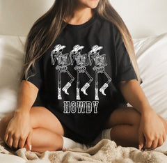 Women Casual T-shirt For Halloween Women's Plus Dancing Skeleton & Letter Print Graphic T-shirt Holiday gift