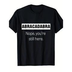 Men's "Abracadabra Nope" Humorous Graphic T-Shirt, Regular Fit Vintage Style Short Sleeve Polyester Round Neck Top, Tshirt