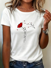 T-Shirt, Fashion Floral Print Pattern, Casual Korean Style, Round Neck Short Sleeve, Summer New Style