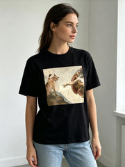 Adam Painting Graphic Crew Neck Tee INAWLY Weekend Outing Short Sleeve Top