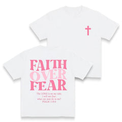 "Faith Overcomes Fear" T-shirt - Retro-chic urban streetwear, a must-have item for fashion lovers - Stylish casual fitness/everyday wear, simple and eye-catching slogan, soft and comfortable. Unisex, lightweight, breathable, soft and comfortable.