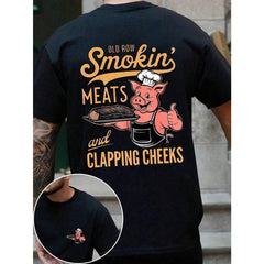 Men Clothes, Cartoon Funny Letter Print Round Neck Short Sleeve Casual T-Shirt, Cute, Humorous, For Men