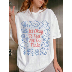 It's Okay To Feel Shirt, Mental Health Awareness Tee, Shirt, Feelings Matter Shirt, Therapy Encouragement Shirt Summer Tops For Teens,,Loose Fit Round Neck Short Sleeve Women T-Shirt