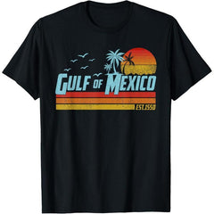Menswear Vintage Gulf of Mexico Round Neck Short-Sleeve Classic Graphic Tee for Men - Casual Streetwear 100% Soft Cotton Fabric T-Shirt