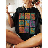 Retro Dino Grid Graphic Tee: Dinosaur Shirt