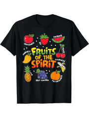 Fruits Of The Spirit Colorful Fruit Graphic T‑Shirt, Inspirational Christian Casual Short Sleeve Tee