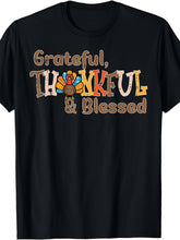 Grateful Thankful Blessed Thanksgiving Turkey Print Short Sleeve T Shirt