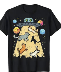 Alien Abduction Cats UFO Flying Saucer Space T-Shirt