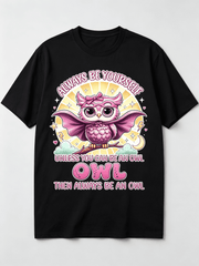 Always Be Yourself Unless You Can Be An Owl Cute Pink Superhero Owl Bow Cape Moon Star Graphic Unisex T-Shirt