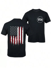 American Flag And Usa Logo Men's Printed Cotton T-Shirt, Y2K Style American Anime Design, Casual Short Sleeve Crew Neck