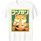 Anime Cat Ramen Japanese Funny Japanese Kawaii Cat Graphic T-Shirt short sleeve shirt Casual Short-Sleeve Men's T-Shirts men's graphic tees shirts men fashion round neck gifts for him