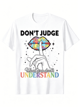 Autism Awareness Don't Judge Puzzle Lips Graphic Women T-Shirt