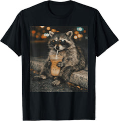 Raccoon Drinking Iced Coffee Funny Humor Meme Unisex T-Shirt
