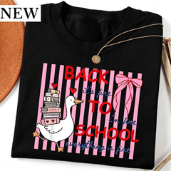 Back To School Cute Goose Letter Print Top Summer Vacation Casual Women Short Sleeve Graphic Tee Teacher Outfits Holiday Everyday