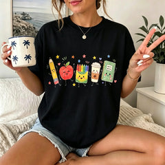 Back to School T-Shirt, Cute School Supplies Graphic Tee, Teacher Apple Pencil Notebook Shirt, Classroom Aesthetic Gift