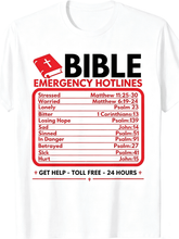 Bible Emergency Hotlines Scripture Verses Graphic T-Shirt Faith Religious Inspirational Short Sleeve Tee