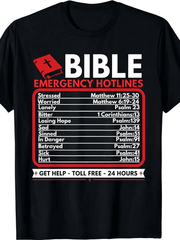 Bible Emergency Hotlines Scripture Verses Graphic T-Shirt Faith Religious Inspirational Short Sleeve Tee