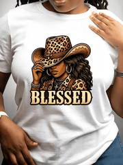 Blessed Leopard Cowgirl Hat Western Melanin Queen T-Shirt