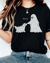 Boo-P Ghost Dog T-Shirt: Funny Halloween Dog Mom Boxy Tee
