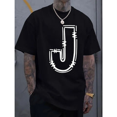 Breathable Cotton Men's Casual T-Shirt - Comfort Fit with Stylish J-Letter Print for Spring & Summer