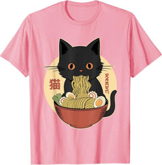 Cat Ramen Funny Graphic Tees Japanese Kawaii Cat Anime T-Shirt